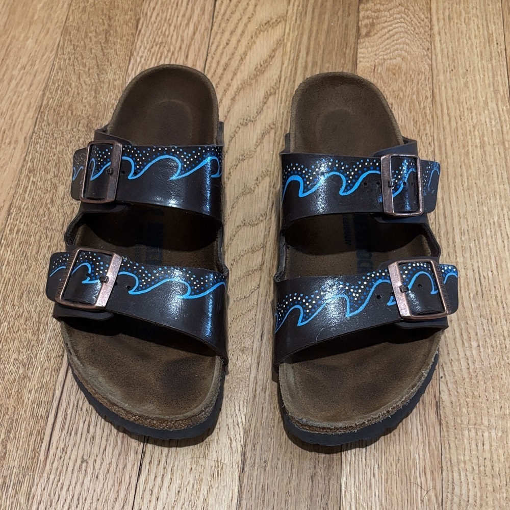 BIRKENSTOCK hand painted ocean wave Arizona sandals